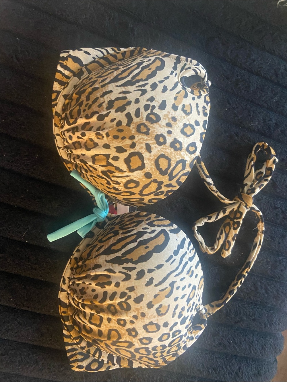 Victoria's Secret Black Leopard Print Bra with Turquoise Accent